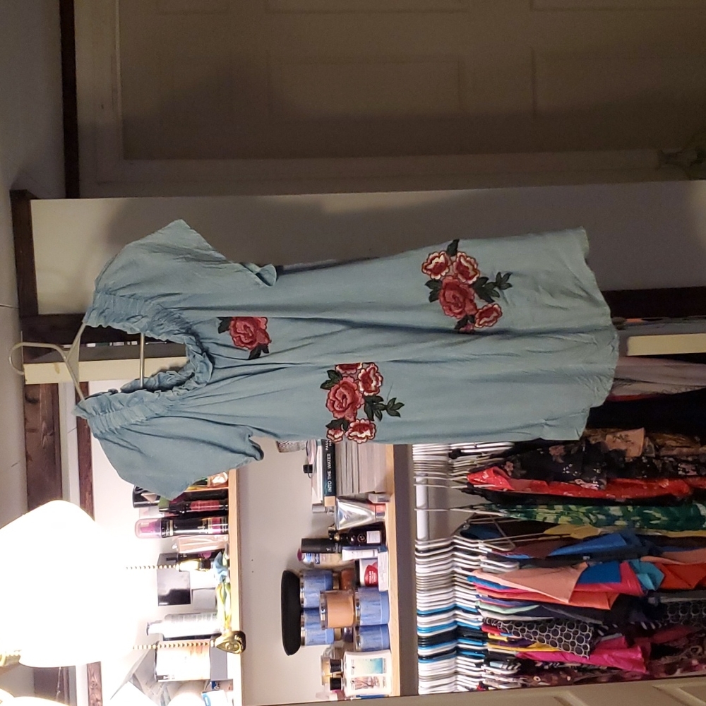 Worn Once.  Very Cute Denim On/Off Shoulder Tunic/Mini Dress